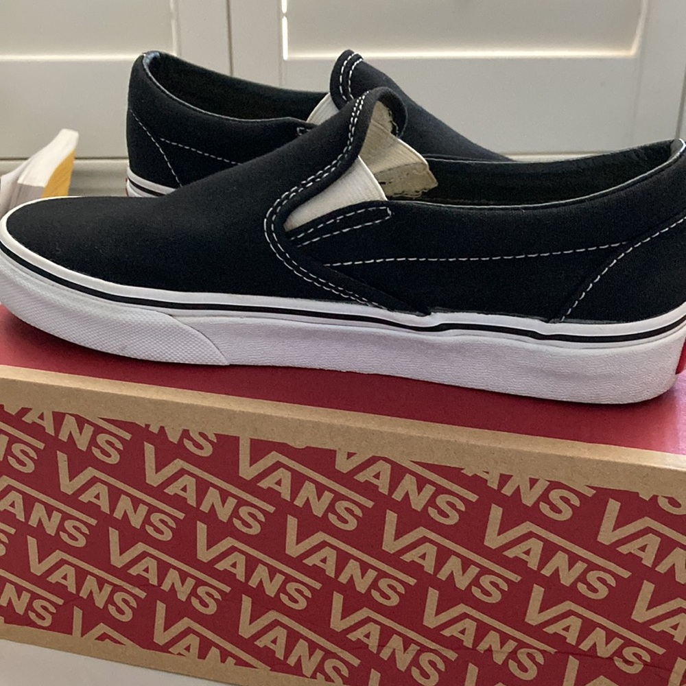 Black, slip on Vans, size 6.5